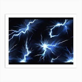 Abstract Blue Lightning Bolts On A Black Background Art Print