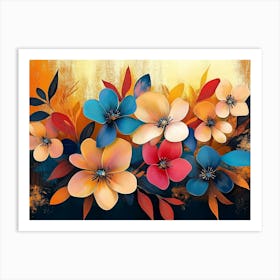 Abstract Background With Colorful Flowers, Modern Luxury Art Print