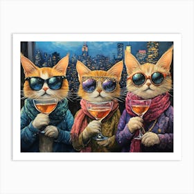 Cats At The Rooftop Bar 10 Art Print