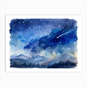 A Minimalist Depiction Of A Meteor Shower Streakin (1) Art Print