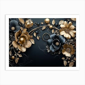 Gold And Black Flowers 6 Art Print