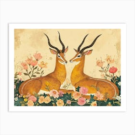 Floral Animal Illustration Antelope 4 Art Print
