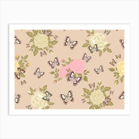 Roses And Butterflies Art Print