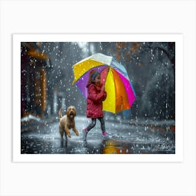 Girl With Umbrella - Rainy Art Print