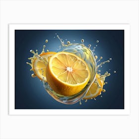 Lemon Slices Splashing In Water Art Print