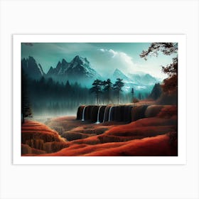 Waterfall In The Mountains 5 Art Print