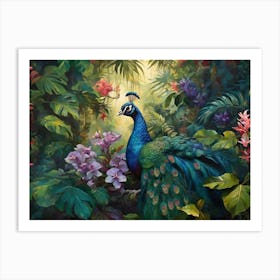 Peacock In The Jungle Art Print