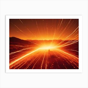 A Long Exposure Photograph Of A Sunset With Streaks Of Light, Creating A Sense Of Motion And Energy Art Print