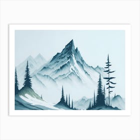 Mountain And Forest In Minimalist Watercolor Horizontal Composition 214 Art Print