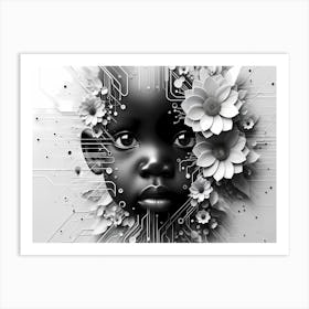 Black Boy Circuits And Flowers  Art Print  Art Print