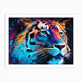 A Beautiful Tiger Head Color Brush Painting Art Print