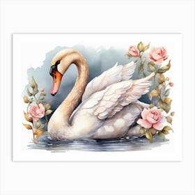 Swan With Roses 2 Art Print