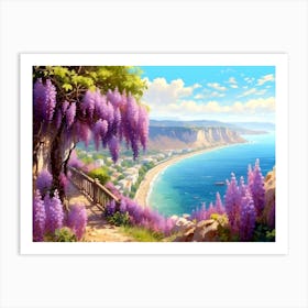 Spring Landscape With Blooming Wisteria Art Print