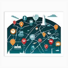 A Detailed Graphic Illustration Of Global Positioning System Icons And Symbols Floating Seamlessly (1) Art Print