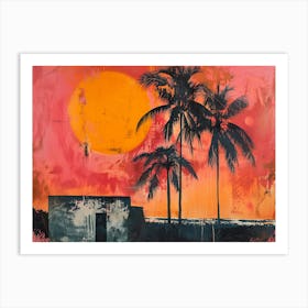 Sunset With Palm Trees Art Print