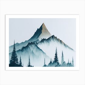 Mountain And Forest In Minimalist Watercolor Horizontal Composition 53 Art Print