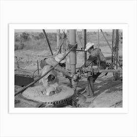 Adding A Length Of Drilling Pipe At Oil Well In Seminole Oil Field, Oklahoma, Wrench Applied To Loosen Pipe By Russell Lee Art Print