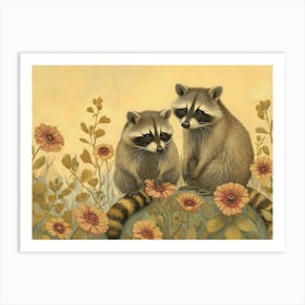 Floral Animal Illustration Raccoon 4 Art Print