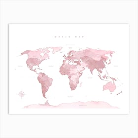 Pink World Map No 418 Art Print