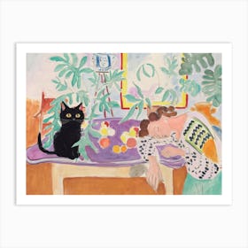 Still Life With Sleeping Woman And Black Cat By Henri Matisse  Inspired Poster Art Print