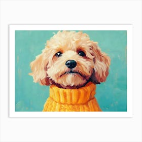 Goldendoodle In Yellow Sweater And Blue Background Art Print