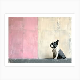 Minimal French Bulldog With Pink 2 Art Print