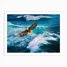 Bald Eagle Bird Wings Sea Ocean Waves Flying Flight Art Print