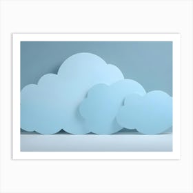 Minimalistic 3d Render Of Cartoon Styled Blue Clouds On A Light Blue Background Art Print