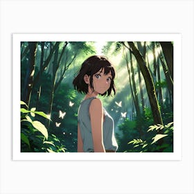 Anime Girl In The Forest Art Print