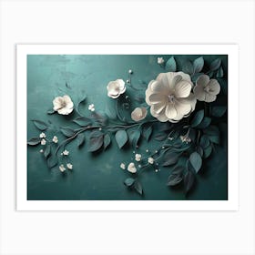 Flowers On A Green Wall Art Print