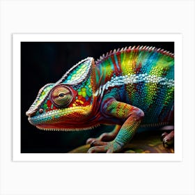 Photorealistic Chameleon Displaying A Kaleidoscope Of Shimmering Colors Across Its Dynamic Scales Art Print