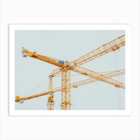 Many Yellow Construction Cranes In Winter Day At The City Of Berlin Art Print