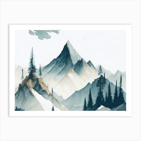 Mountain And Forest In Minimalist Watercolor Horizontal Composition 108 Art Print