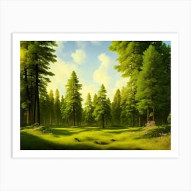 Forest Trees Nature Landscape Idyllic Firs Summer Art Print