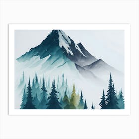 Mountain And Forest In Minimalist Watercolor Horizontal Composition 364 Art Print