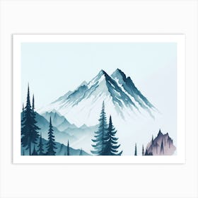 Mountain And Forest In Minimalist Watercolor Horizontal Composition 80 Art Print