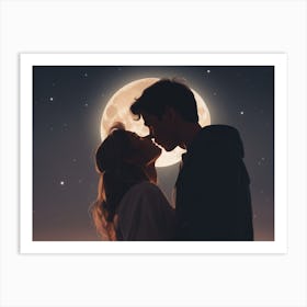 Couple Kissing in Front of the Moon Art Print