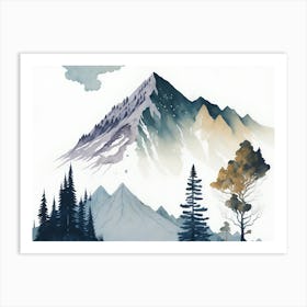 Mountain And Forest In Minimalist Watercolor Horizontal Composition 20 Art Print