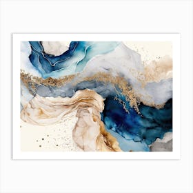 Blue Gold Marble Abstract 3 Art Print