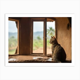 Cat Looking Out Of Window Art Print