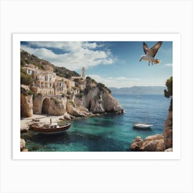 Oil Painting of Mediterranean Coastal Views  Art Print