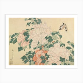 Peonies And Butterflys, Katsushika Hokusai Art Print