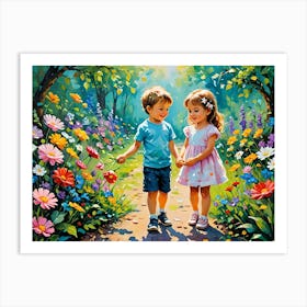 Two Children In The Garden Art Print