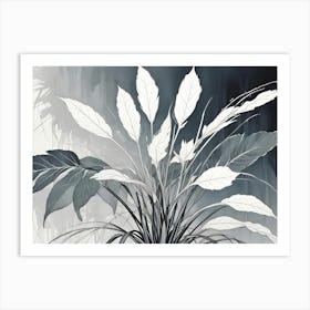 A Black And White Illustration Of A Plant With Large Leaves Art Print