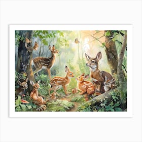 Deer Family In The Forest Art Print