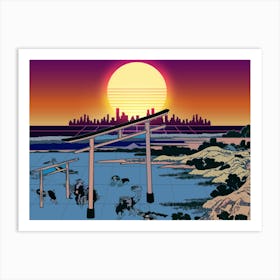 Synthwave Space: ukiyo-e [synthwave/vaporwave/cyberpunk] — aesthetic poster, retrowave poster, neon poster Art Print