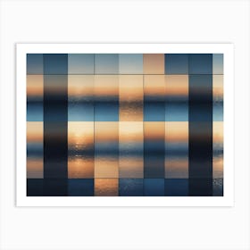 Abstract Background With A Repeating Pattern Of Vertical Rectangles In Shades Of Blue, Orange, And Gray Art Print