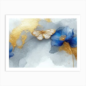 Gold And Blue Flowers Art Print