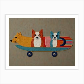 Three Dogs On A Skateboard Art Print