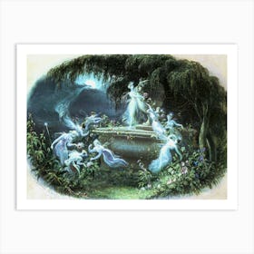 The Visit at Midnight 1832 Fairies Signed Oil Painting by Edmund Thomas Parris - English British Victorian Painter HD Remastered 1 Art Print